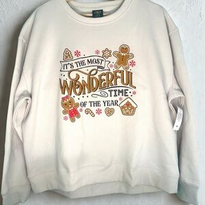 Cream Holiday Sweatshirt with Gingerbread Design - Christmas Crewneck - NWT- LG